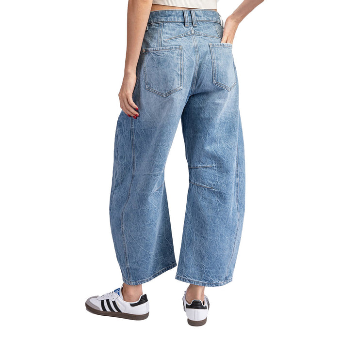 Ee Some Women's Denim Mineral Washed Barrel Pants