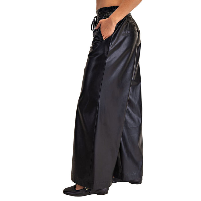 Ee Some Women's Black Pleather Wide Leg Pants