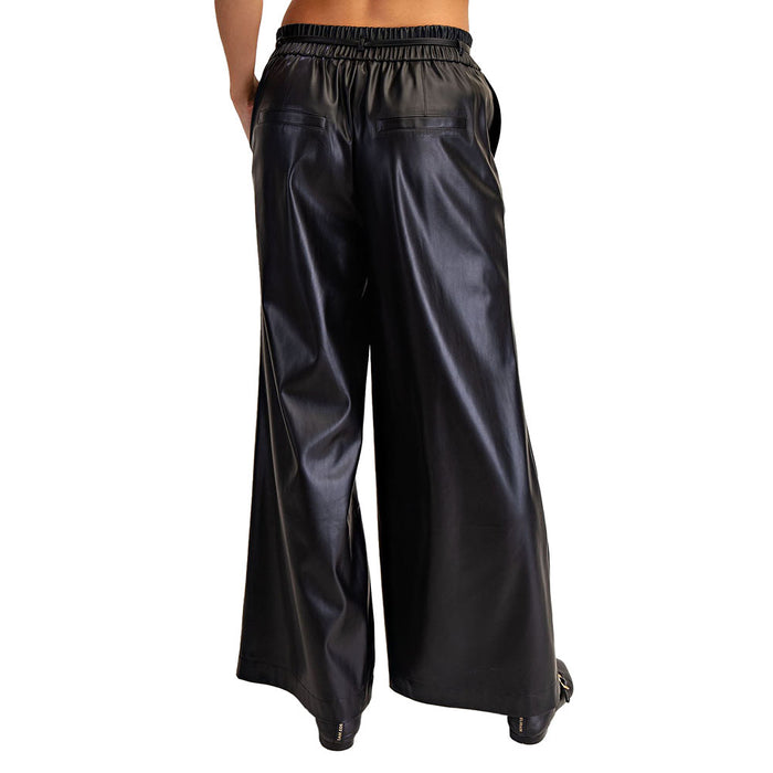 Ee Some Women's Black Pleather Wide Leg Pants