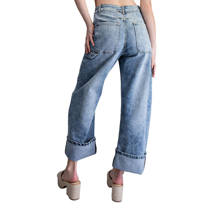 Ee Some Women's Denim Rolled Hem Pants