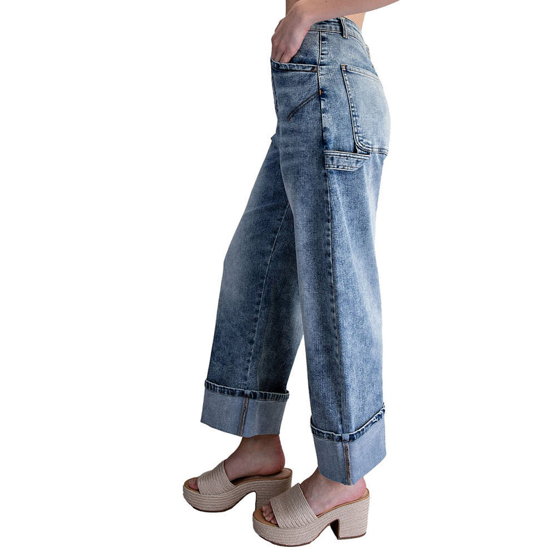 Ee Some Women's Denim Rolled Hem Pants