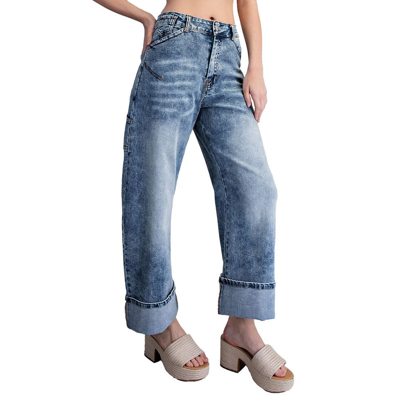 Ee Some Women's Denim Rolled Hem Pants