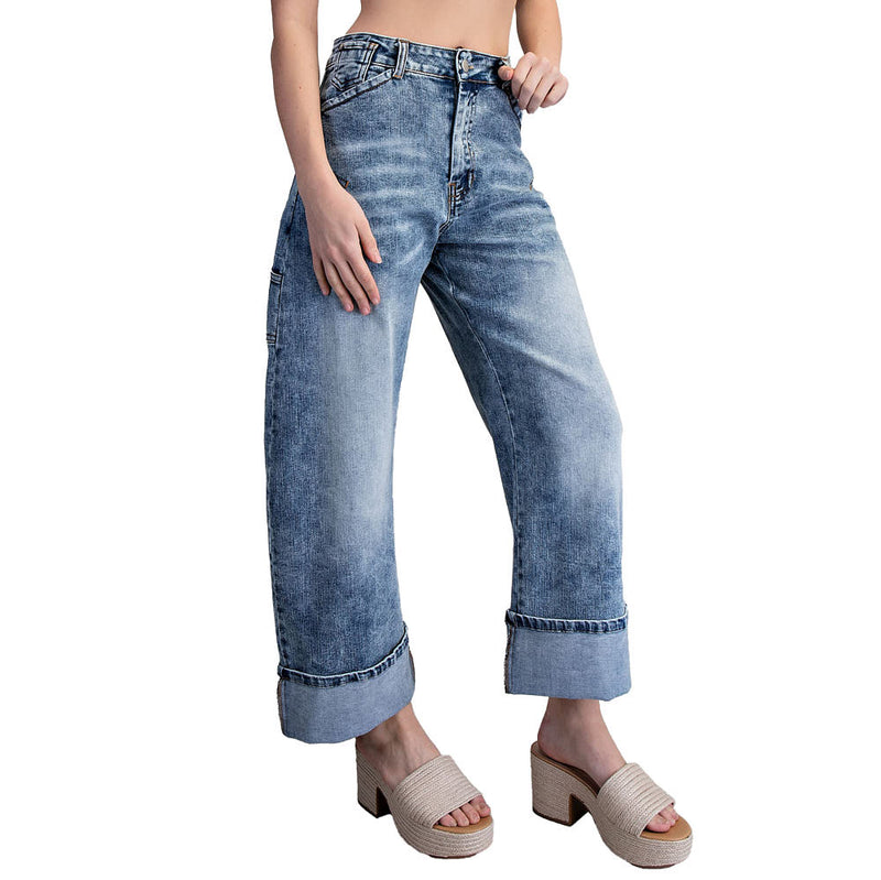 Ee Some Women's Denim Rolled Hem Pants