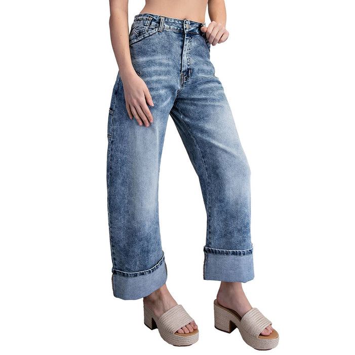 Ee Some Women's Denim Rolled Hem Pants