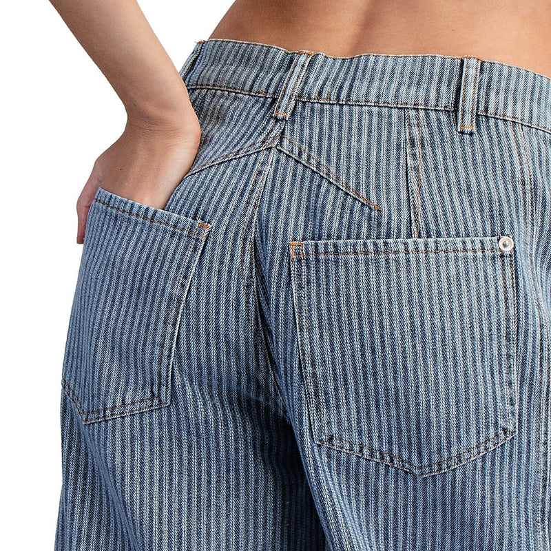 Ee Some Women's Denim Mineral Wash Striped Barrel Pants