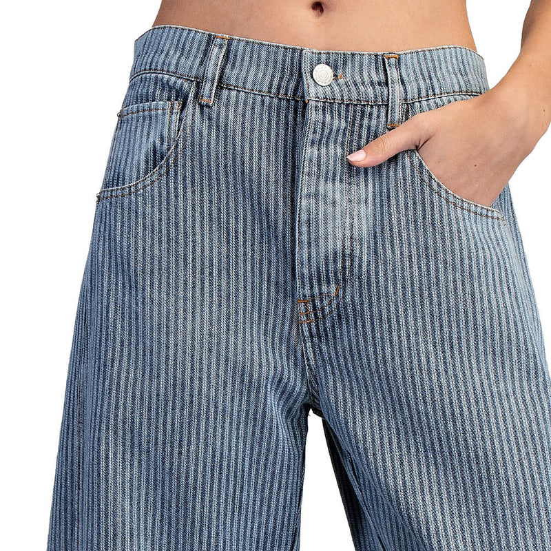 Ee Some Women's Denim Mineral Wash Striped Barrel Pants