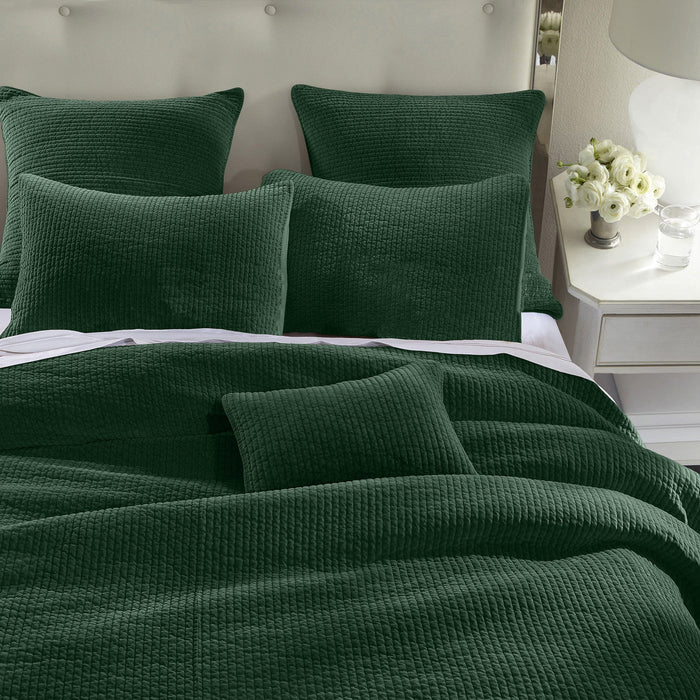 Hiend Accents King Emerald Stonewash Cotton Velvet Quilt Set
