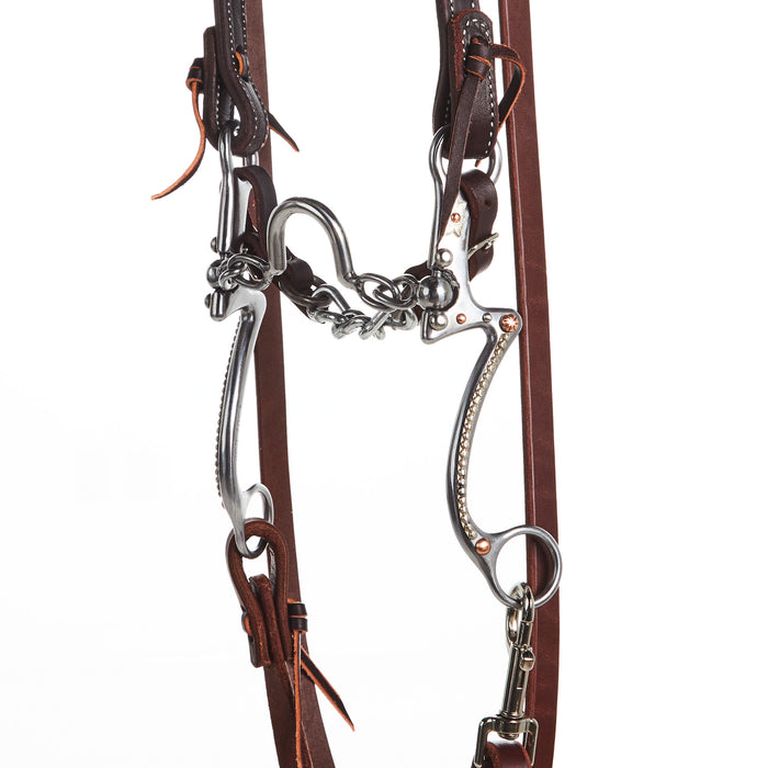 NRS Tack Horse Bridle Set with Ported Chain 7 Shank Bit