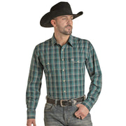 Panhandle Men's Turquoise and Brown Long Sleeve Shirt