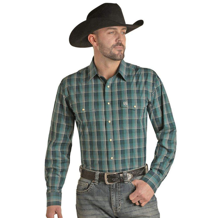 Panhandle Men's Turquoise and Brown Long Sleeve Shirt