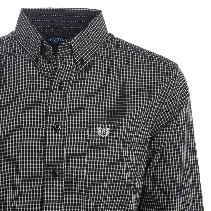 Panhandle Mens Brown Check Print Long Sleeve Button Up Shirt