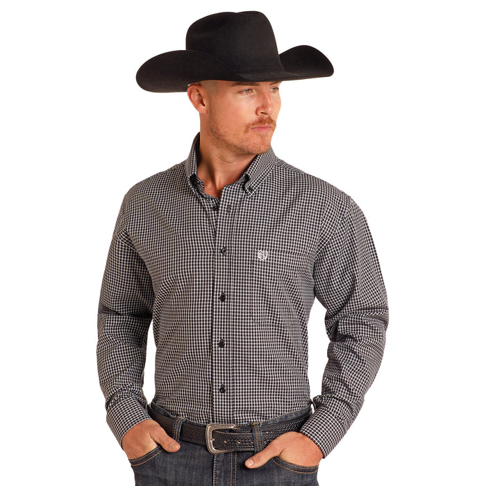 Panhandle Mens Brown Check Print Long Sleeve Button Up Shirt