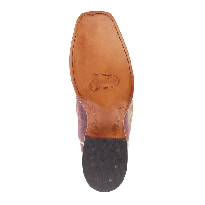 Justin Boot Company Women`s Exclusive Merlot Suede Vamp 13In Tan Cowhide Top Boot