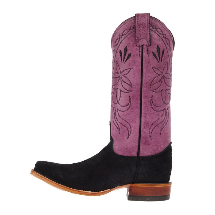 Justin Boot Company Women`s Exclusive Black Suede Vamp 13In Plum Cowhide Top Boot