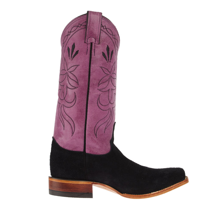 Justin Boot Company Women`s Exclusive Black Suede Vamp 13In Plum Cowhide Top Boot