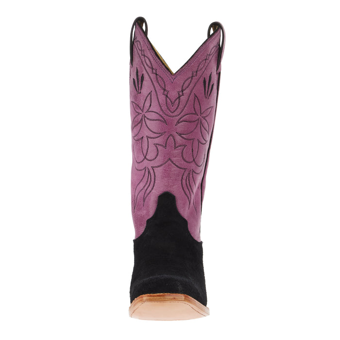 Justin Boot Company Women`s Exclusive Black Suede Vamp 13In Plum Cowhide Top Boot