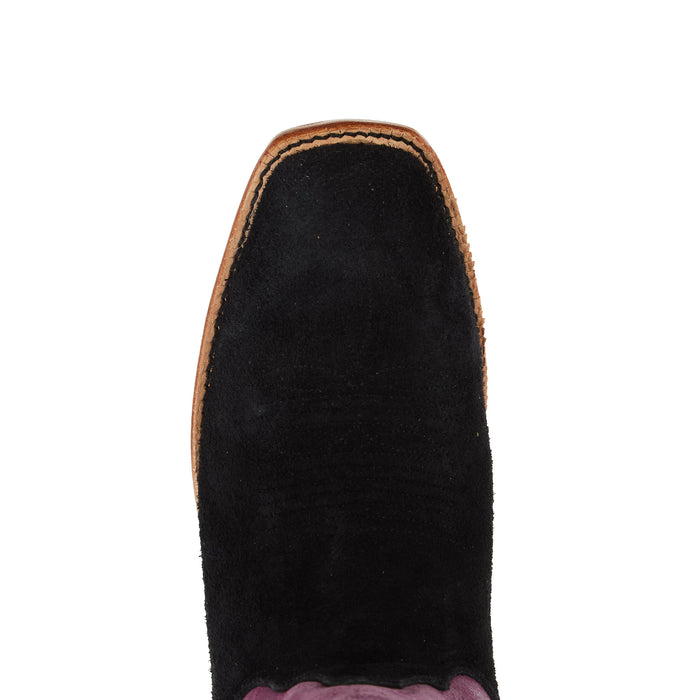 Justin Boot Company Women`s Exclusive Black Suede Vamp 13In Plum Cowhide Top Boot