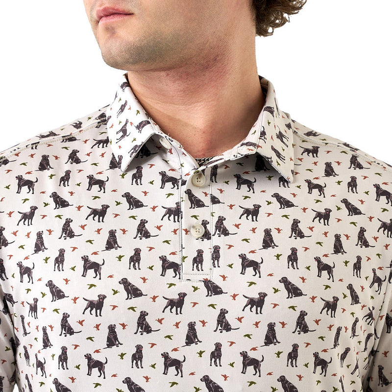 Burlebo Men's Cream Ducks & Dogs Performance Polo