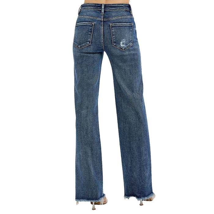 Risen Jeans Women's Dark Tummy Control Long Straight Jeans