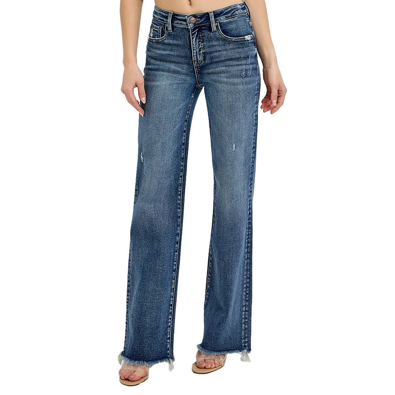 Risen Jeans Women's Dark Tummy Control Long Straight Jeans