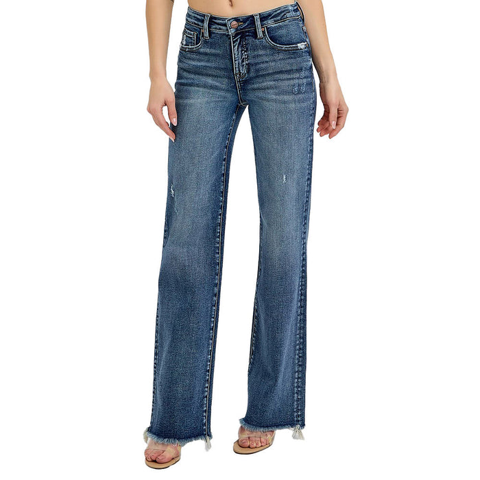 Risen Jeans Women's Dark Tummy Control Long Straight Jeans