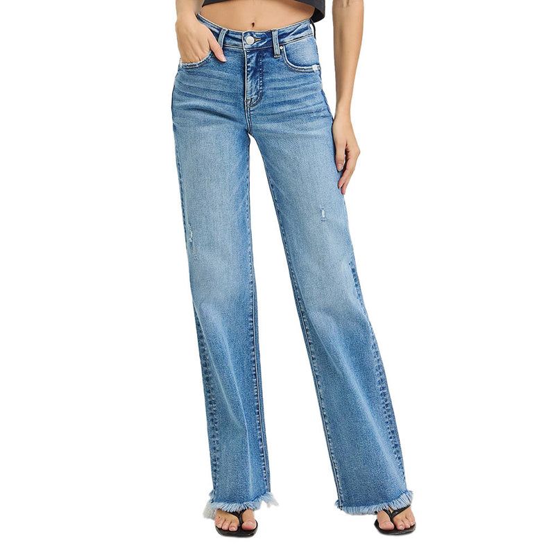 Risen Jeans Women's Medium Wash Tummy Control Straight Leg Jeans