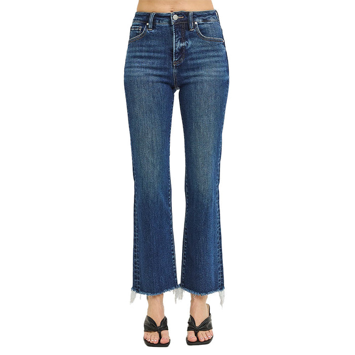 Risen Jeans Women's Dark Tummy Control Crop Straight Jeans