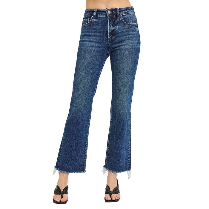 Risen Jeans Women's Dark Tummy Control Crop Straight Jeans