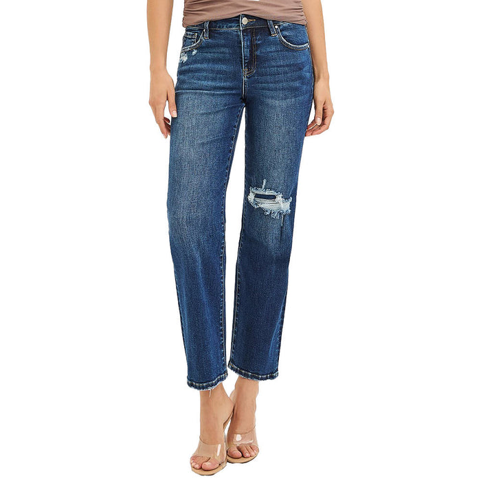 Risen Jeans Women's Dark Straight Patched Knee Jeans