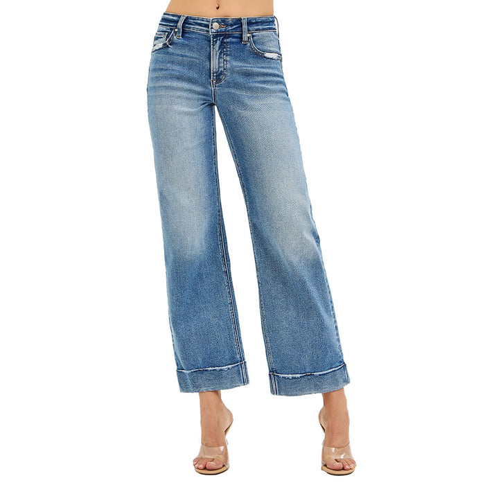 Risen Jeans Women's Medium Wash Crop Taylor Cuff Jean
