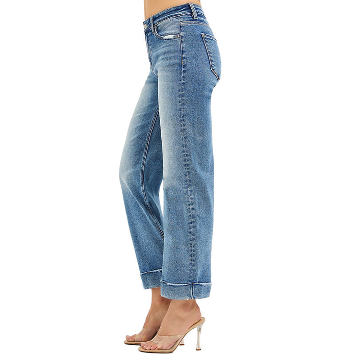 Risen Jeans Women's Medium Wash Crop Taylor Cuff Jean
