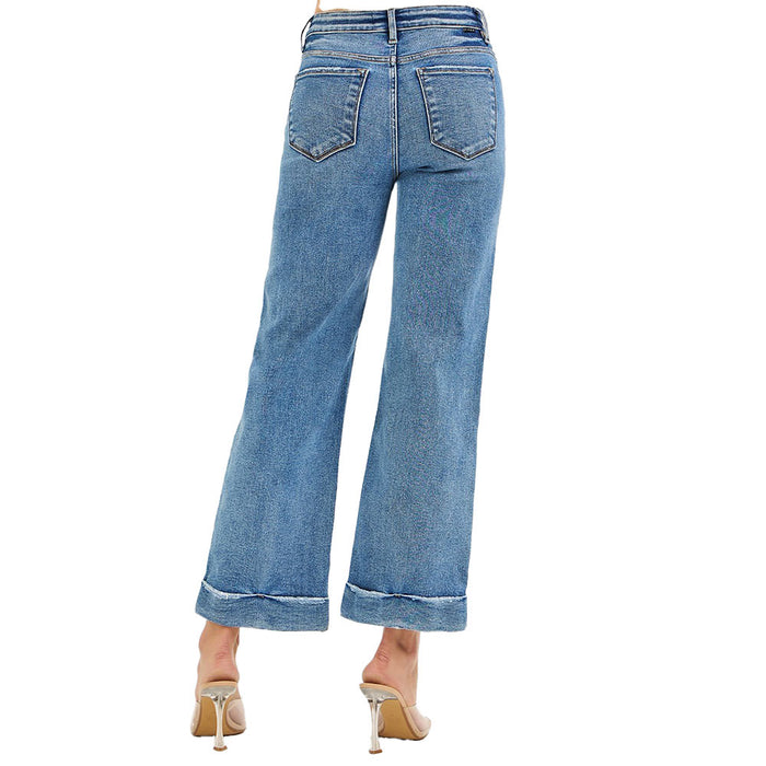 Risen Jeans Women's Medium Wash Crop Taylor Cuff Jean
