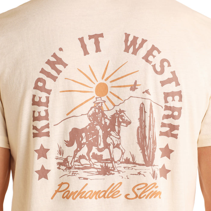 Panhandle Mens Natural in.Keepin' It Westernin. Short Sleeve T-Shirt