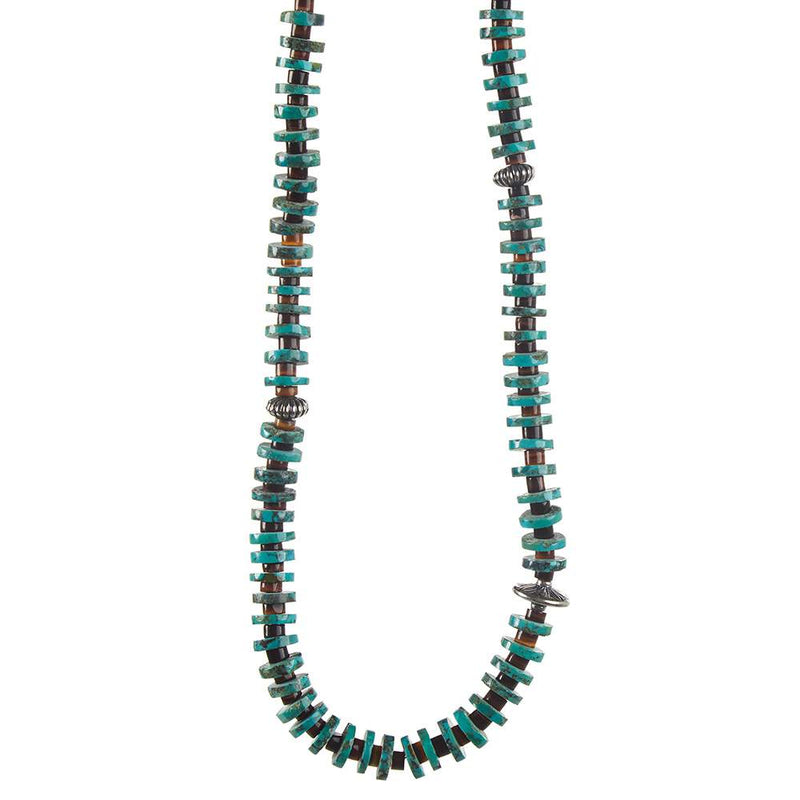 Paige Wallace Turquoise Heishi Bead Necklace with Silver Discs