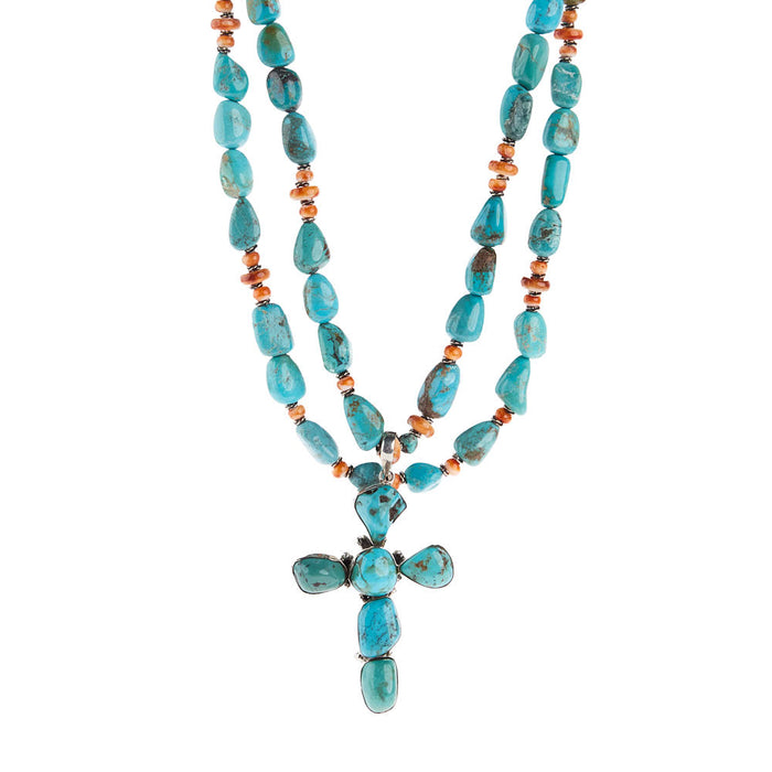 Paige Wallace Cross Pendent with Turquoise Spiney Neck