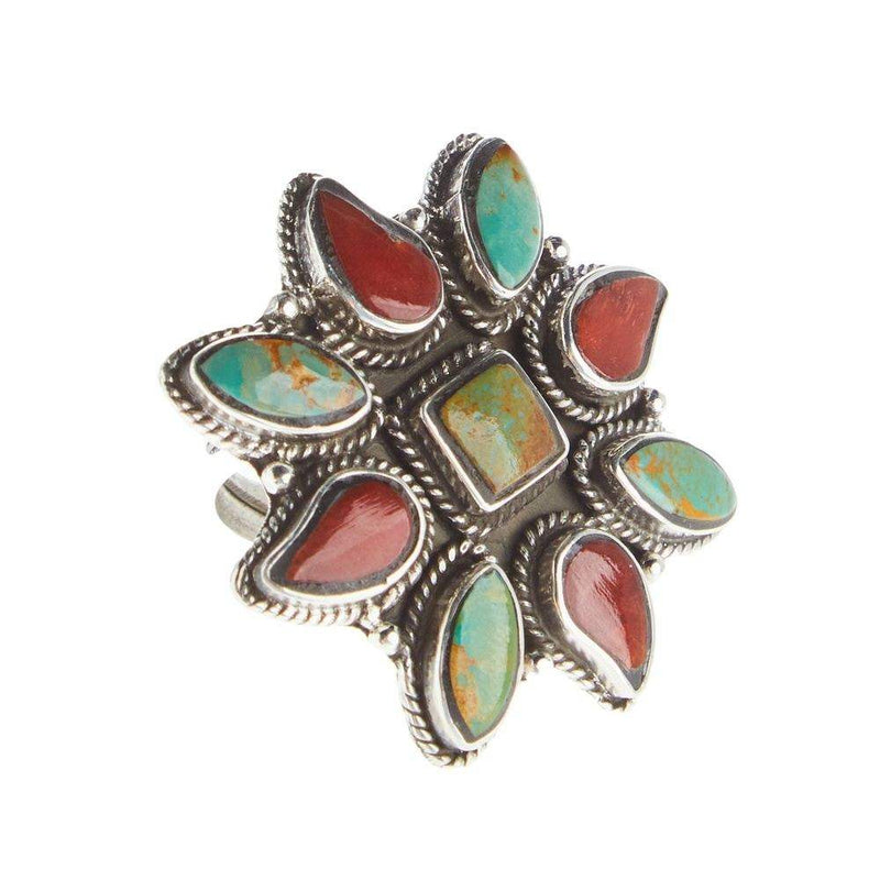 Paige Wallace Adjustable Coral and Turquoise Swirl Ring