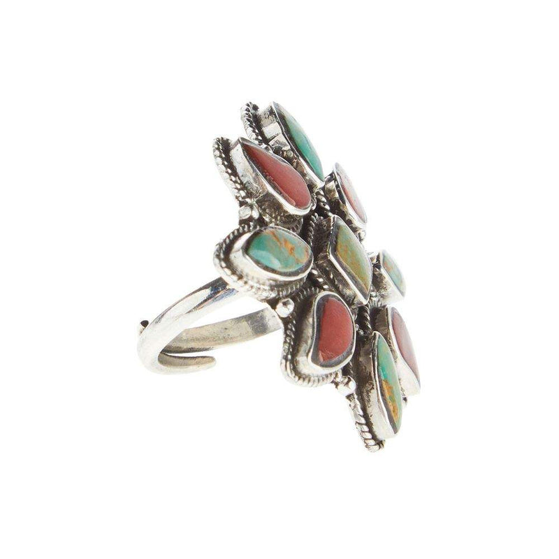 Paige Wallace Adjustable Coral and Turquoise Swirl Ring