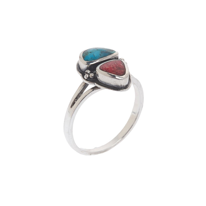 Paige Wallace Turquoise & Coral Ring