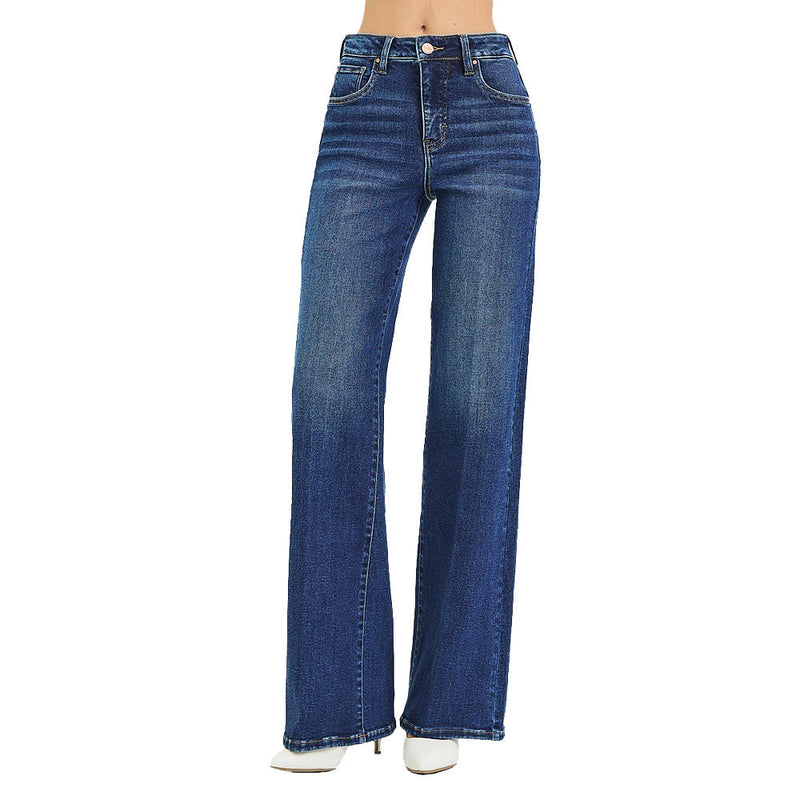 Risen Jeans Women's Dark Tummy Control Wide Leg Jean