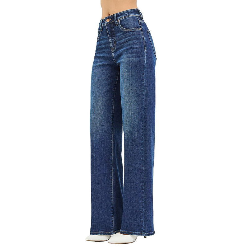 Risen Jeans Women's Dark Tummy Control Wide Leg Jean
