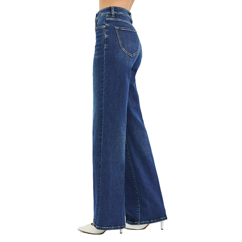 Risen Jeans Women's Dark Tummy Control Wide Leg Jean