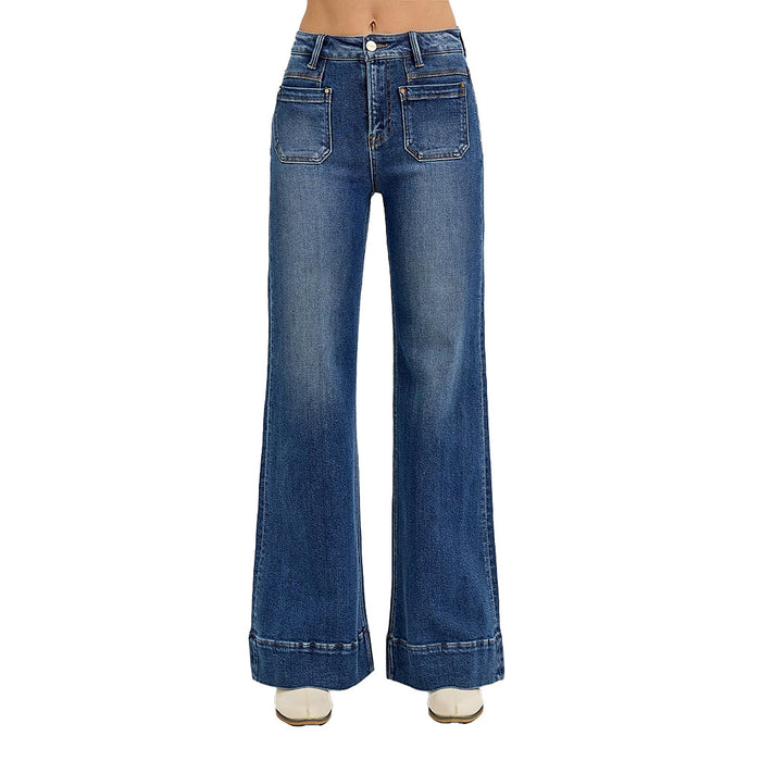 Risen Jeans Women's Dark High Rise Patch Pocket Jeans
