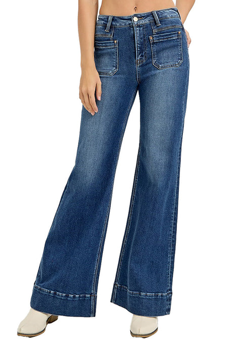 Risen Jeans Women's Dark High Rise Patch Pocket Jeans