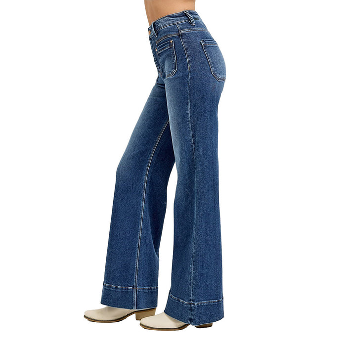 Risen Jeans Women's Dark High Rise Patch Pocket Jeans