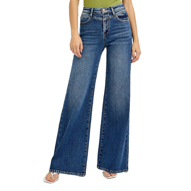 Risen Jeans Women's High Rise Wide Front Yoke Detailed Jeans