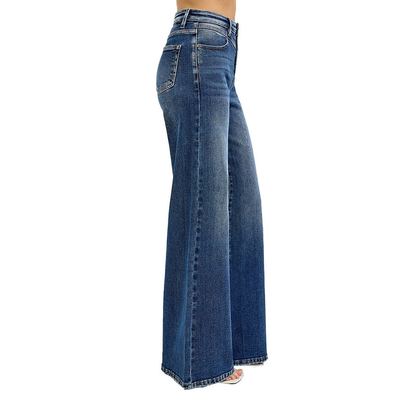 Risen Jeans Women's High Rise Wide Front Yoke Detailed Jeans