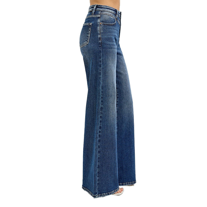 Risen Jeans Women's High Rise Wide Front Yoke Detailed Jeans