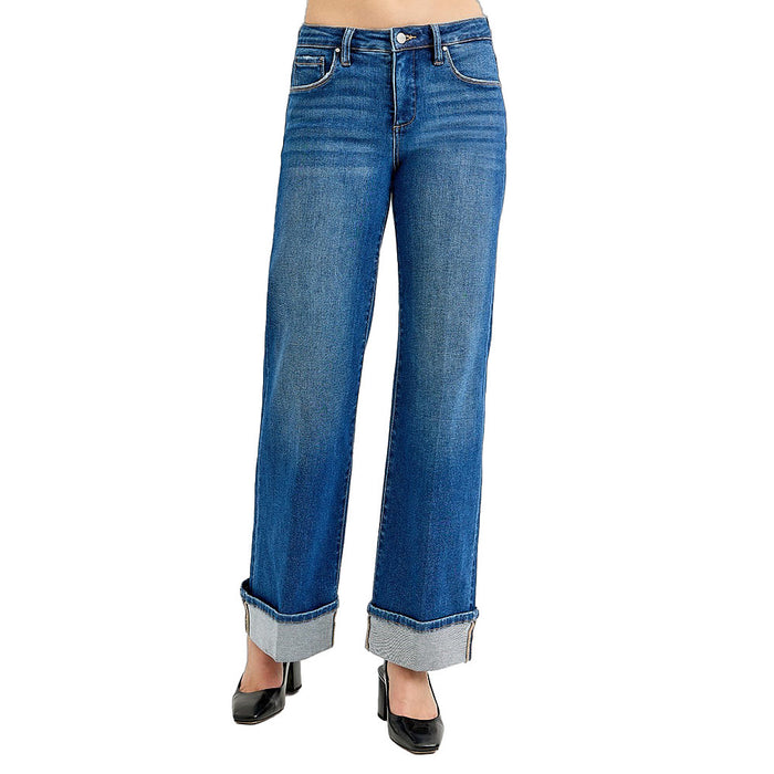 Risen Jeans Women's Dark Tummy Control Wide Cuffed Jeans