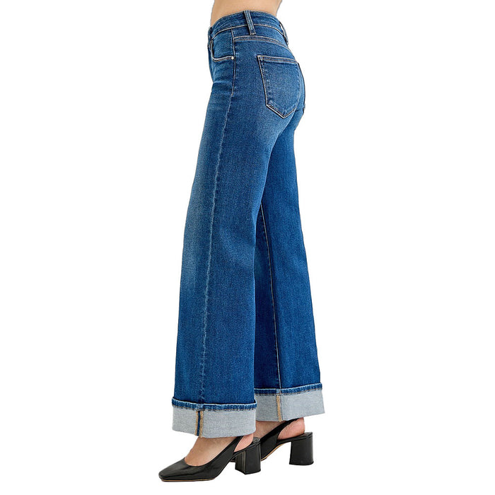 Risen Jeans Women's Dark Tummy Control Wide Cuffed Jeans