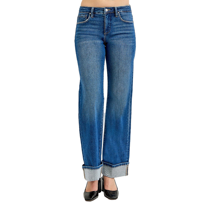 Risen Jeans Women's Dark Tummy Control Wide Cuffed Jeans